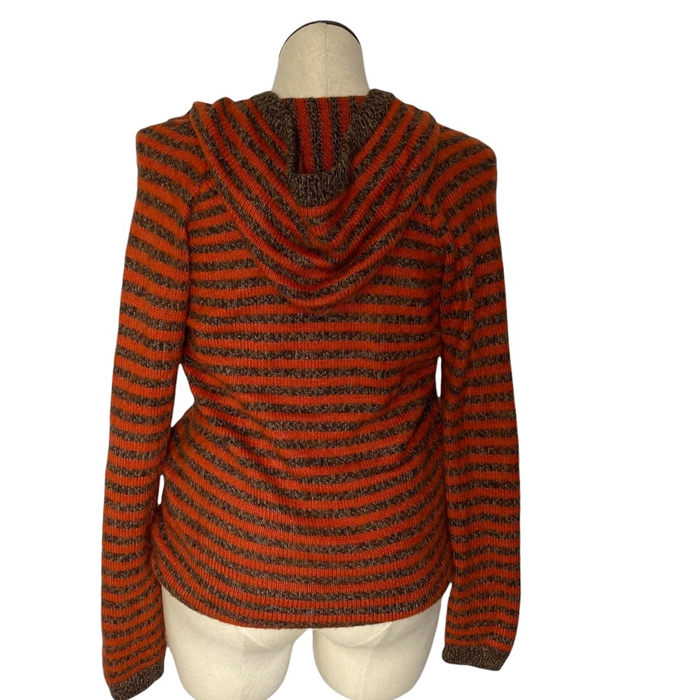 100% Alpaca pull on  stripe knit sweater with hood - Picture 2 of 7
